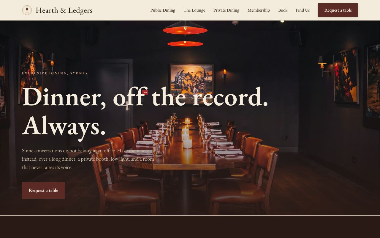 Hearth and Ledgers, Hospitality · fireside dining